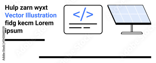 Code snippet on a display near a solar panel emphasizing clean technology, coding, renewable energy, and futuristic innovation. Ideal for tech startups, sustainability, energy tech, green solutions