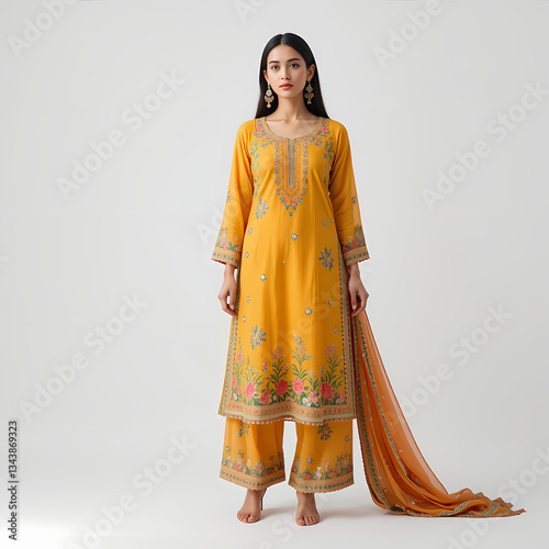 Mustard Yellow Embroidered Salwar Kameez