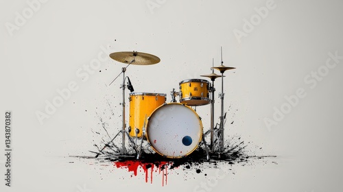 Wallpaper Mural The Rhythmic Pulse: A vibrant drum kit, splashes of paint, and a musical instrument create a dynamic composition that pulsates with energy, the heart of a rhythmic journey. Torontodigital.ca