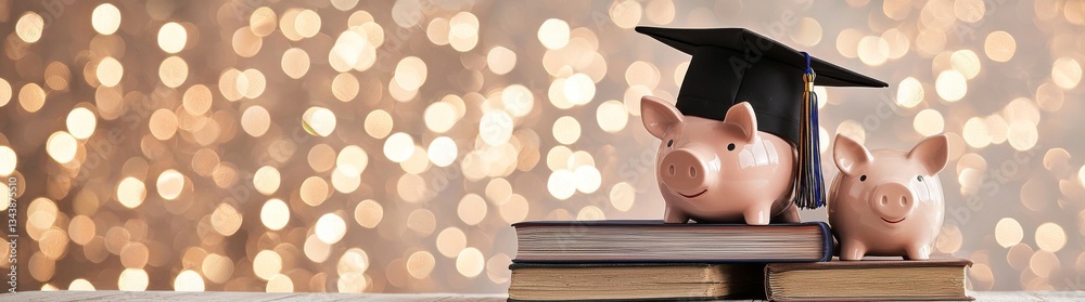 The image of a piggy bank in a graduation cap embodies the concept of teaching financial responsibility and saving for the educational pursuits of students to come