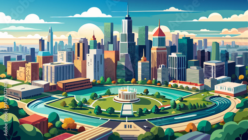 Chicago skyline aerial drone view from above, lake Michigan and city of Chicago downtown skyscrapers cityscape bird's view from Lincoln park, Illinois, USA