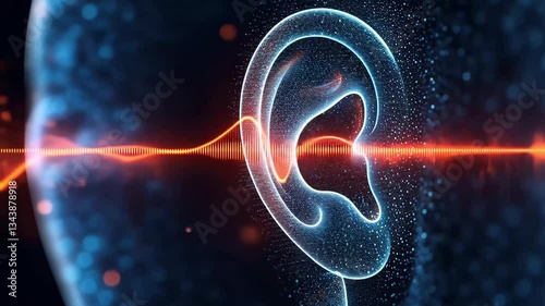 International Noise Awareness Day - Close-up of a human ear with sound waves approaching, showing protection visualization. 