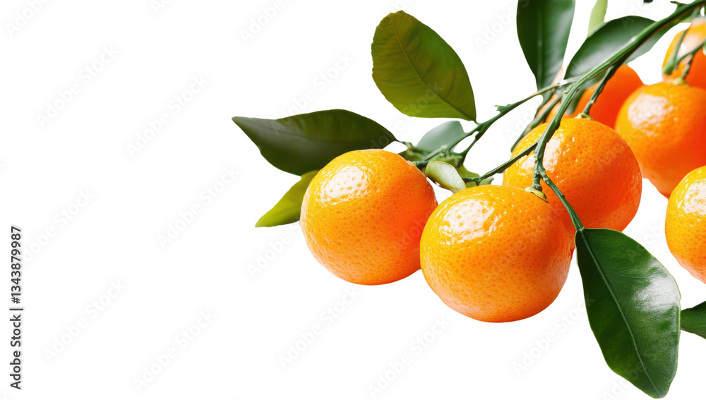 Fresh Clementines on a Branch with Green Leaves on a Transparent Background Concept of Healthy Eating, Vitamin C, and Citrus Fruit