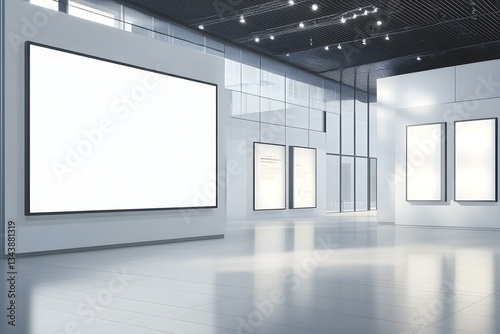 Display Template with Empty Blank Poster Frame Mockup