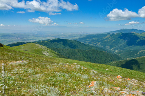 Mount Ararat, Arailer Mountain and Ararat valley scenic view from Mount Teghenis (Tsaghkadzor, Armenia)