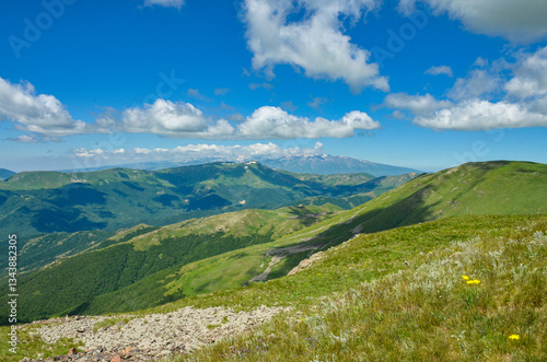 Aragats and Bujakanisar mountains scenic view from Mount Teghenis (Tsaghkadzor, Armenia)