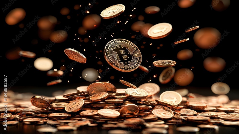 Bronze and Gold Coins Falling onto a Dark Background Bronze and Gold Coins Falling onto a Dark Background