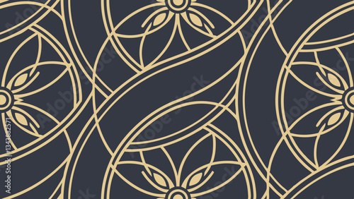 Art Deco Line Patterns: Design a luxurious, geometric art deco pattern with gold lines, integrating wavy and organic shapes for a high-end, modern background.