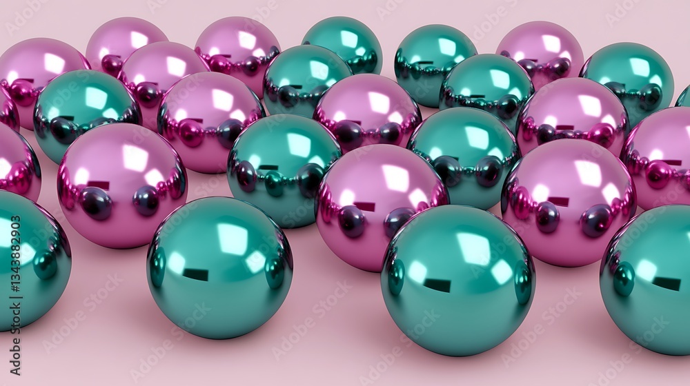 Shiny sphere arrangement on pink surface backdrop Shiny sphere arrangement on pink surface backdrop