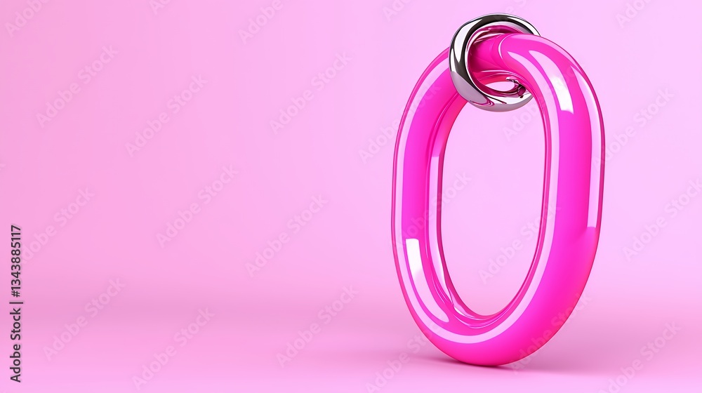 Pink Glossy 3D Number Zero with Silver Ring on Pink Background Pink Glossy 3D Number Zero with Silver Ring on Pink Background