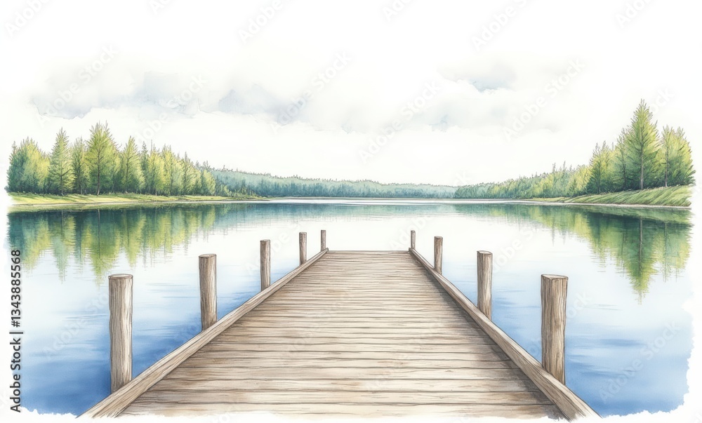 Tranquil lake view with pier Tranquil lake view with pier