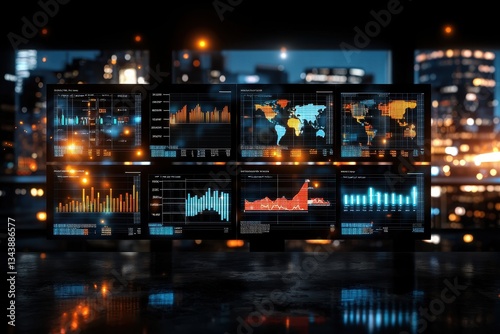 Futuristic City Night Data Analytics Dashboard Screens