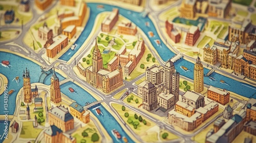 A city map shows different routes, including the fastest one.  It's a simple, illustrated map showing streets and where to go.

