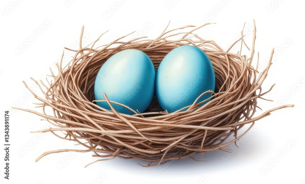 Blue eggs in a natural nest.