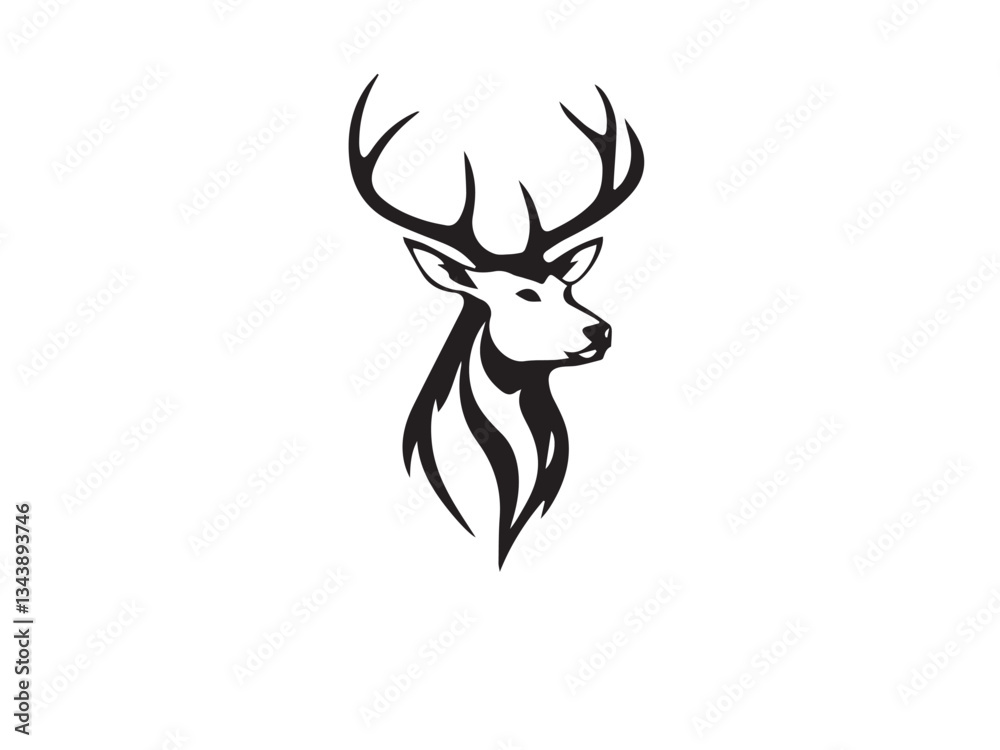 Fototapeta premium Deer head silhouette on white background. Illustration of deer head with horns. Deer logo design. 