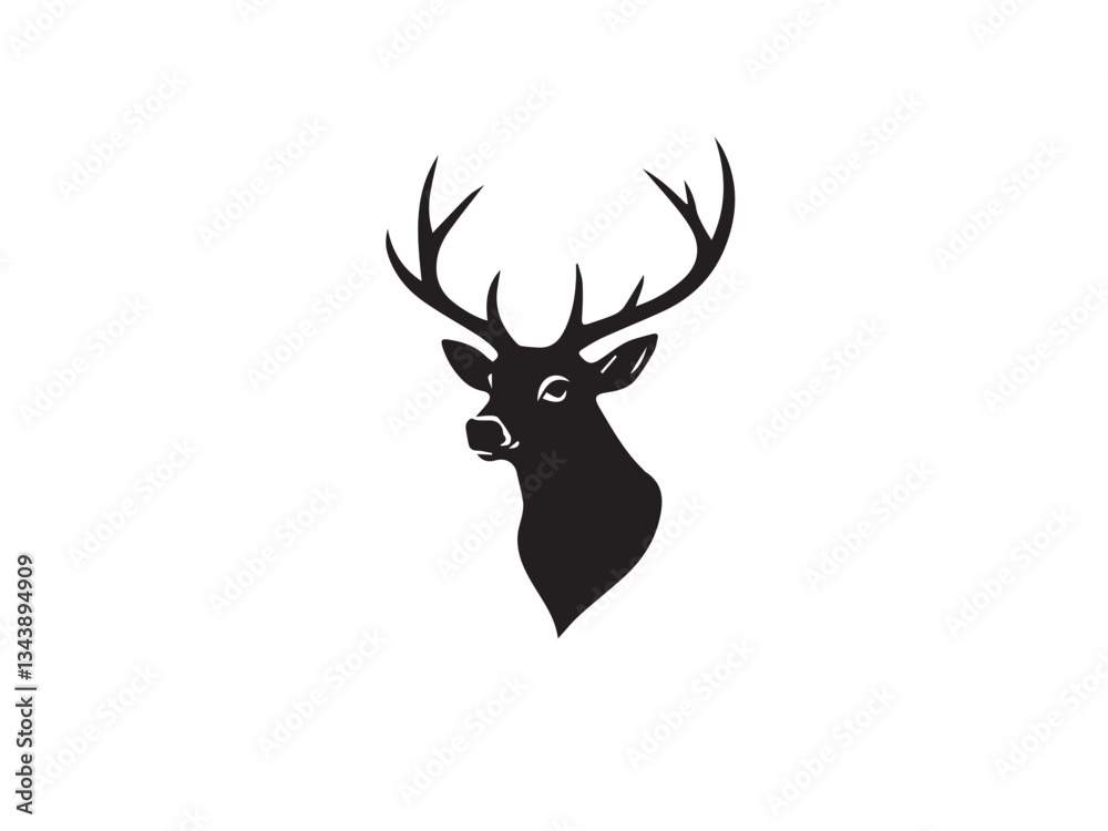 Fototapeta premium Deer head silhouette on white background. Illustration of deer head with horns. Deer logo design. 