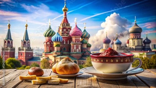 Delicious Russian Cuisine Served Near Iconic Domes of St. Basil's Cathedral