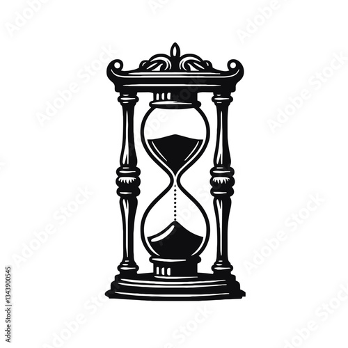 Antique hourglass, black vector, minimalistic modern style, transparent background 