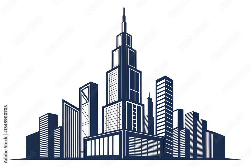 Fototapeta premium Modern City Skyline with Tall Buildings and Skyscrapers Design
