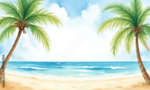Wallpaper Mural Tropical beach scene with palm trees Torontodigital.ca