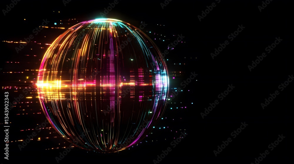 Obraz premium Vibrant Abstract Sphere with Colorful Light Trails and Particles