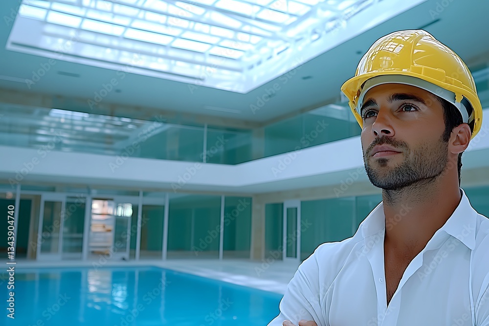 A construction professional is inspecting a building in progress carefully A construction professional is inspecting a building in progress carefully