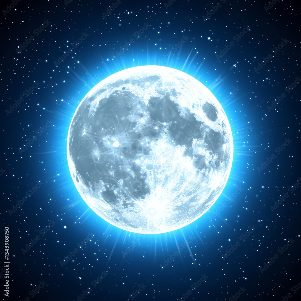 Obraz premium Radiant Full Moon in Dark Blue Night Sky with Stars