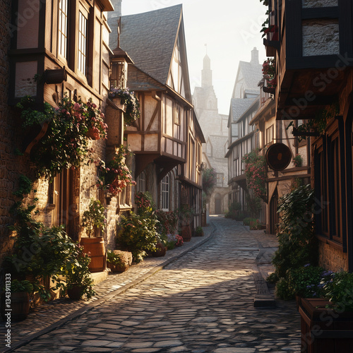 Historic European Cobblestone Street photo
