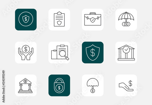 insurance - thin line vector icon set, modern flat design