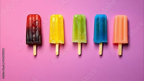 Abstract popsicle ice cream on bright pink background.