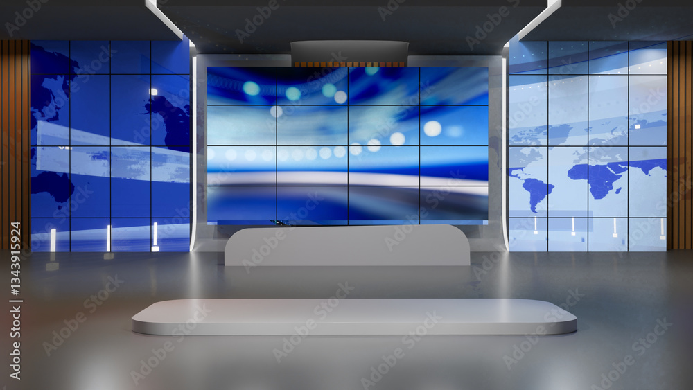 3D Virtual TV Studio News, Backdrop For TV Shows .TV On Wall.3D Virtual News Studio Background,3d illustration
3D Virtual TV Studio News, Backdrop For TV Shows .TV On Wall.3D Virtual News Studio Background,3d illustration