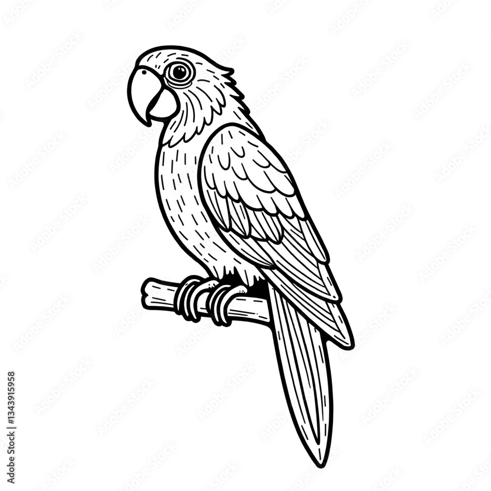 Fototapeta premium A line art Parrot illustration of a coloring Page white background.