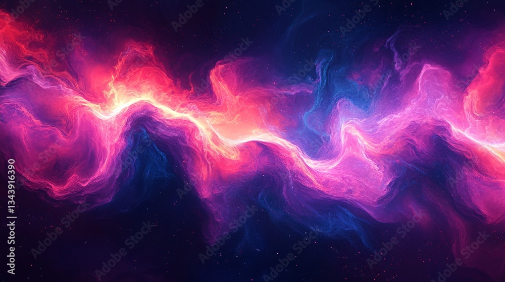 Obraz premium A glowing aurora of swirling neon paint waves floating in the sky