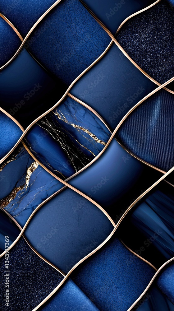 Naklejka premium Close-up image of a smartphone with a blue and gold phone case design