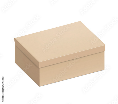 Kraft closed shoes packing carton box mockup. Vector illustration isolated on white background. Taking your 2D designs into 3D. Ready for your design. EPS10.