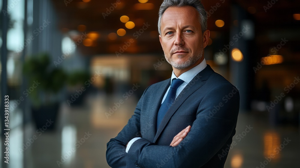 Gray haired businessman in a suit with arms crossed Gray haired businessman in a suit with arms crossed