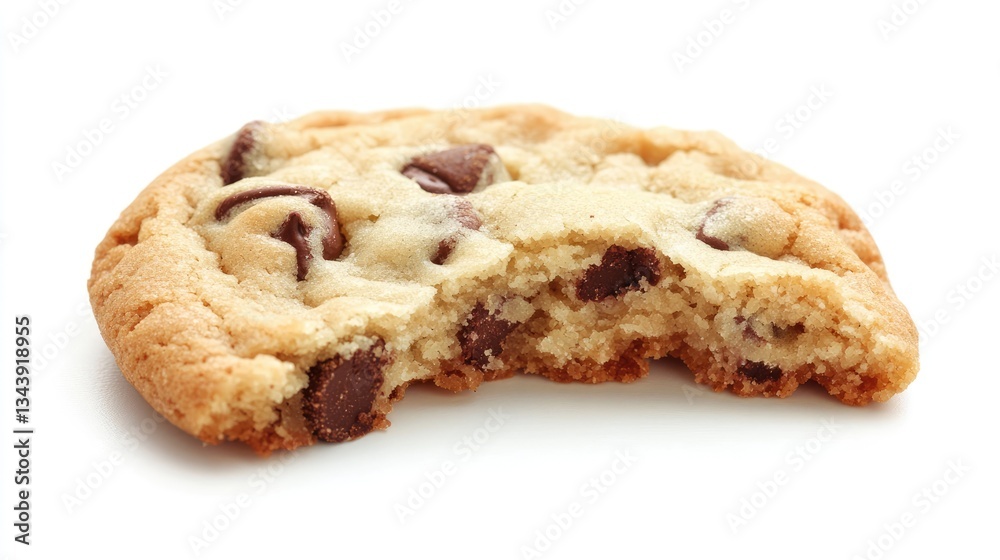 A freshly baked chocolate chip cookie with a bite taken out, showcasing its gooey chocolate and soft texture
