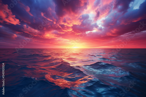 At dawn, sun ethereal beauty emerges above horizon, showcasing soft colors and creating a profound connection between earth and sky over open waters