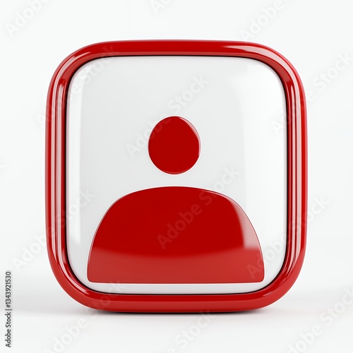 Red Glossy Square User Icon on White Background