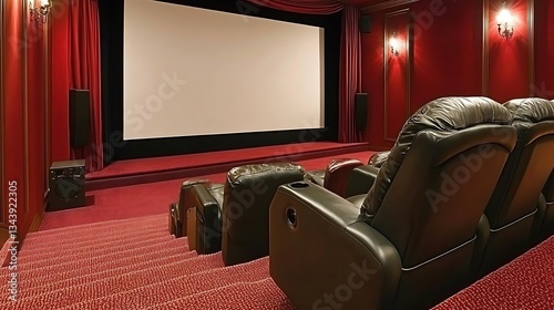 A private cinema room with luxury seating and projection screen