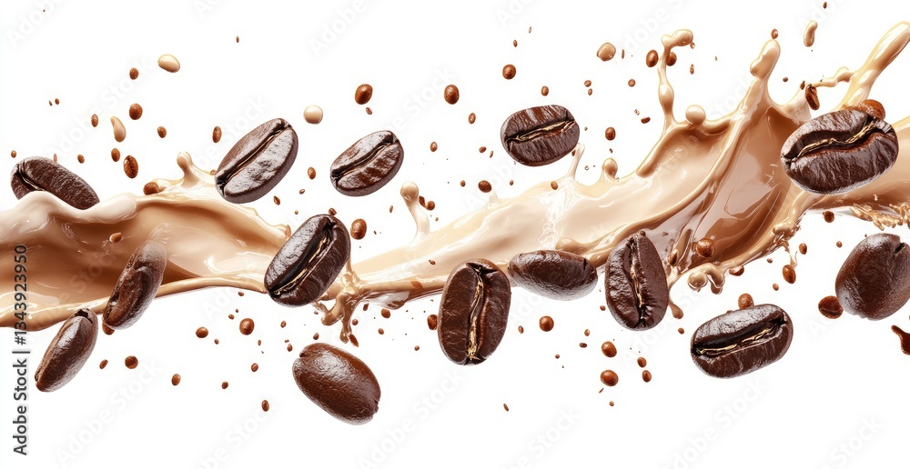 Obraz premium Coffee Beans and Liquid Splashing