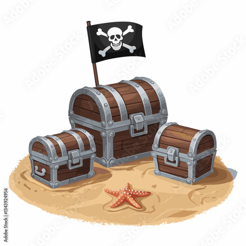 Pirate Treasure Chests on Sandy Beach