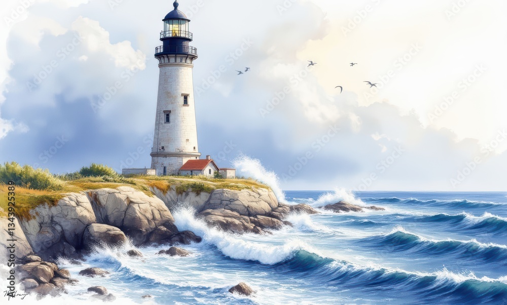 Scenic lighthouse by the ocean Scenic lighthouse by the ocean