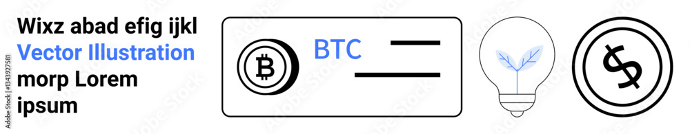 Bitcoin logo, dollar sign, lightbulb, and text box suggesting cryptocurrency, innovation, financial growth, digital payments, fintech blockchain. Ideal for finance technology and abstract line Bitcoin logo, dollar sign, lightbulb, and text box suggesting cryptocurrency, innovation, financial growth, digital payments, fintech blockchain. Ideal for finance technology and abstract line