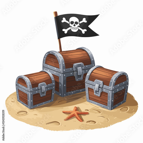 Pirate Treasure Chests on Sandy Beach