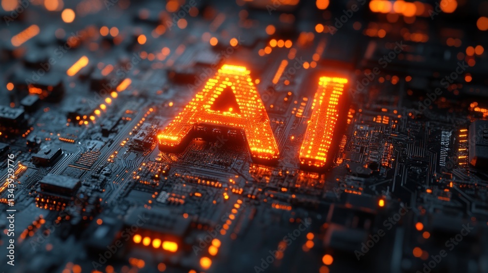 Neon Orange AI Glowing Typography Digital Art Cyberpunk Concept Design Poster