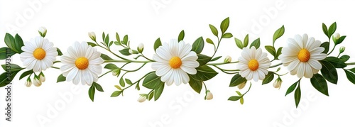 Daisy Flowers Green Leaves Floral Arrangement in a Seamless Line