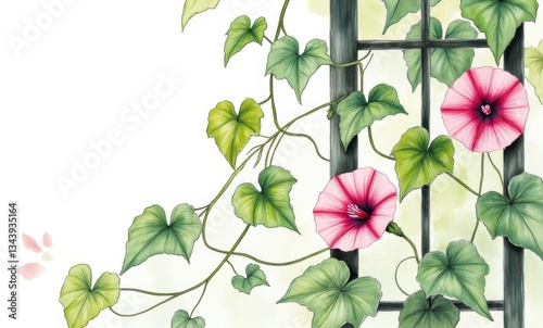 Delicate pink flowers and green vines