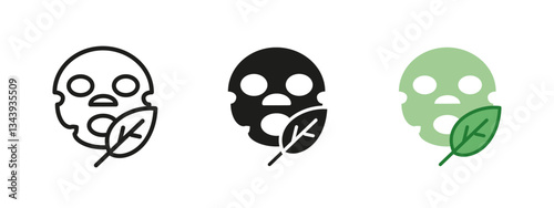 Face mask icon. Skincare treatment vector illustration. Beauty and spa concept with organic and natural elements. Sheet mask pictogram for self-care, wellness and rejuvenation.