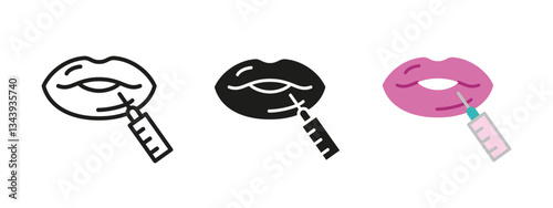 Lips injection icon. Cosmetic filler vector illustration. Beauty, skincare and aesthetic enhancement symbol. Dermatology and plastic procedure concept. Wellness and rejuvenation pictogram.
